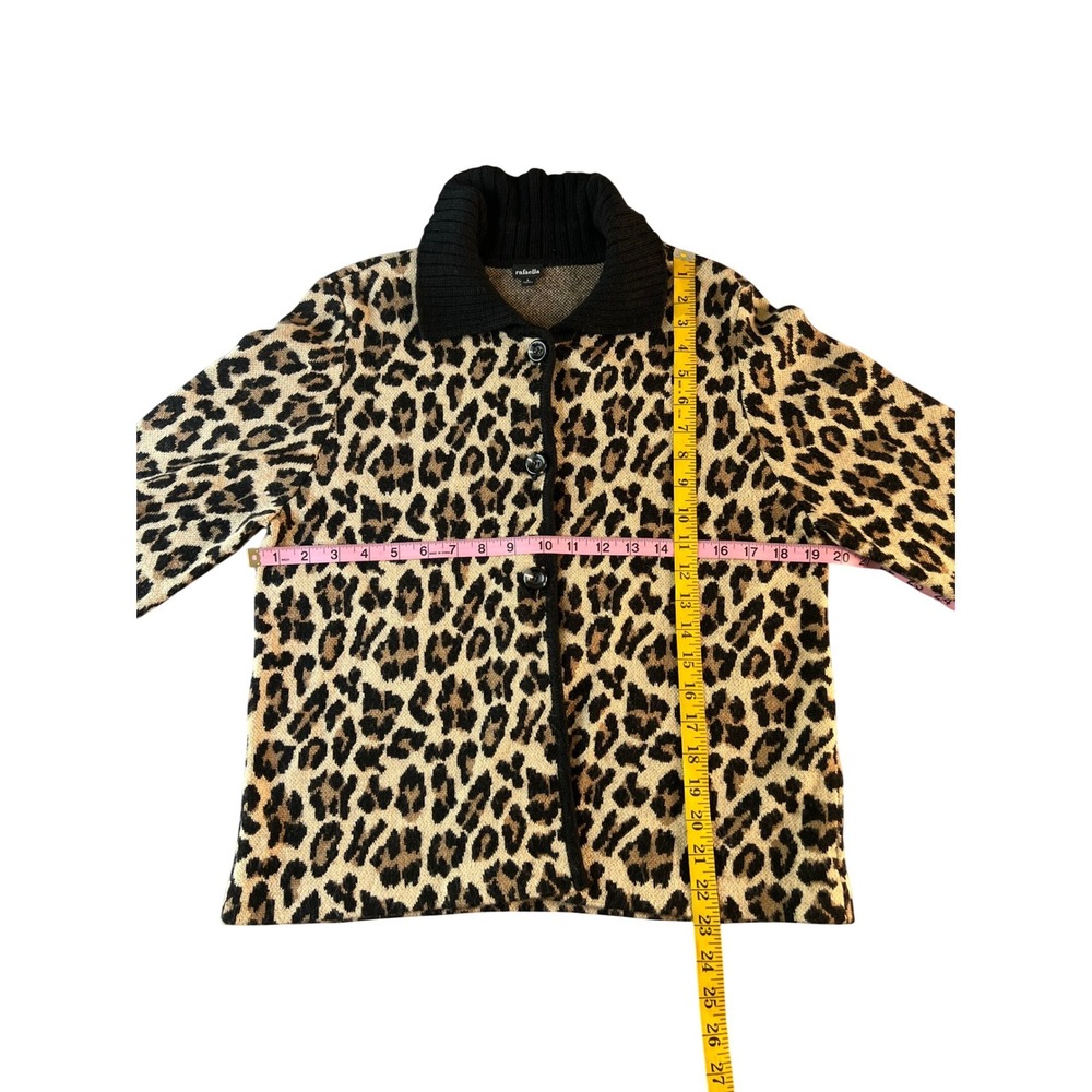 Rafaella Leopard Print Cardigan Sweater Womens Large Wool Blend Button Front L - Picture 6 of 8
